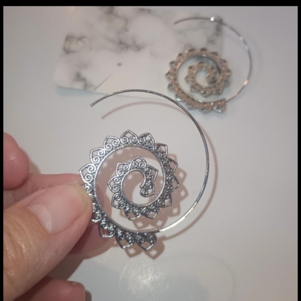 Spiral Hoop Earrings in Silver and Gold - Picture 12 of 16
